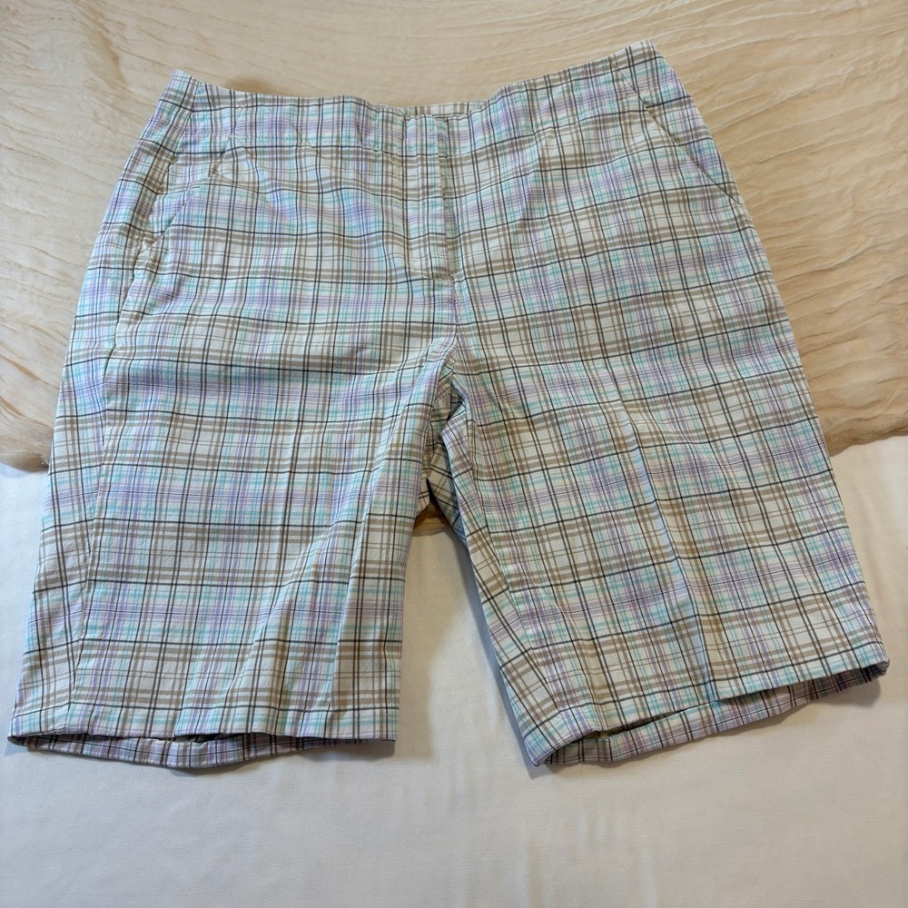 Talbots Womens Pastel Plaid 3/4 Capri Pants‎ Flat Front Pockets Size 6